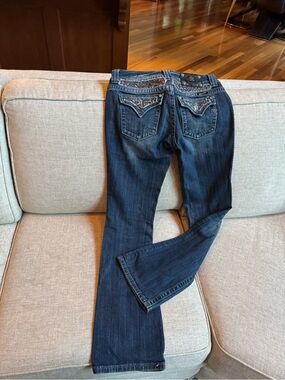 Miss Me Dark Blue Bootcut Jeans with Embellished Back Pockets